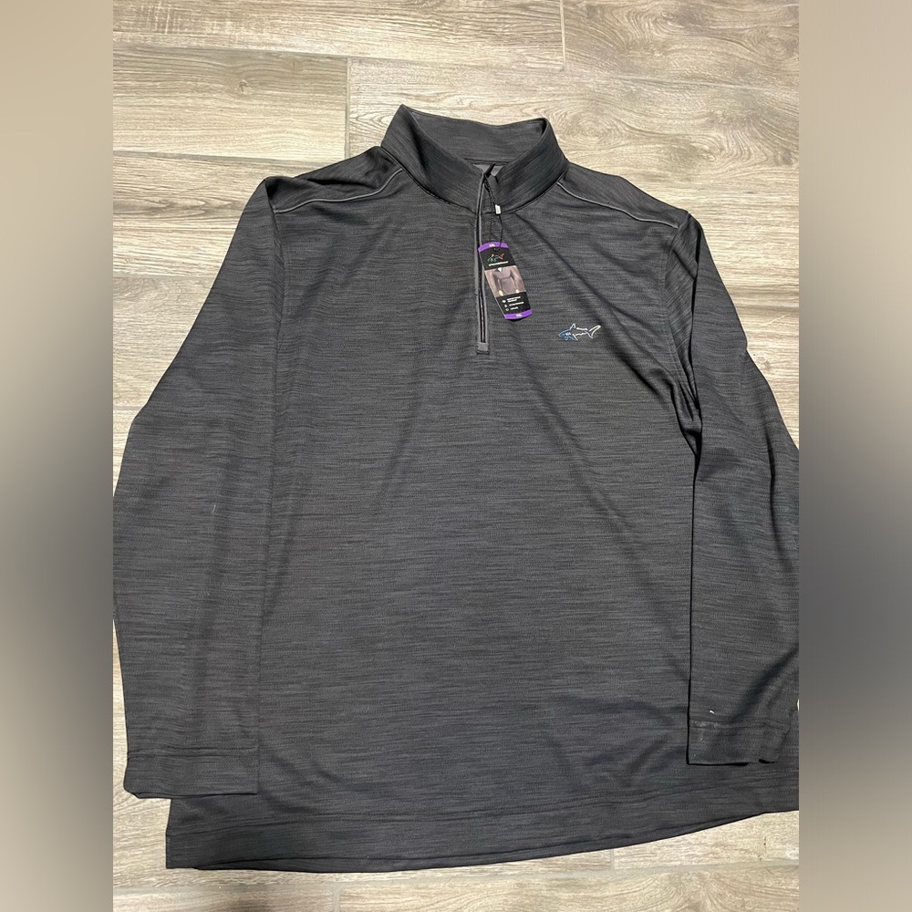 Greg Norman Men’s XXL Golf Shirt, long sleeve, pullover, play-dry shark logo.